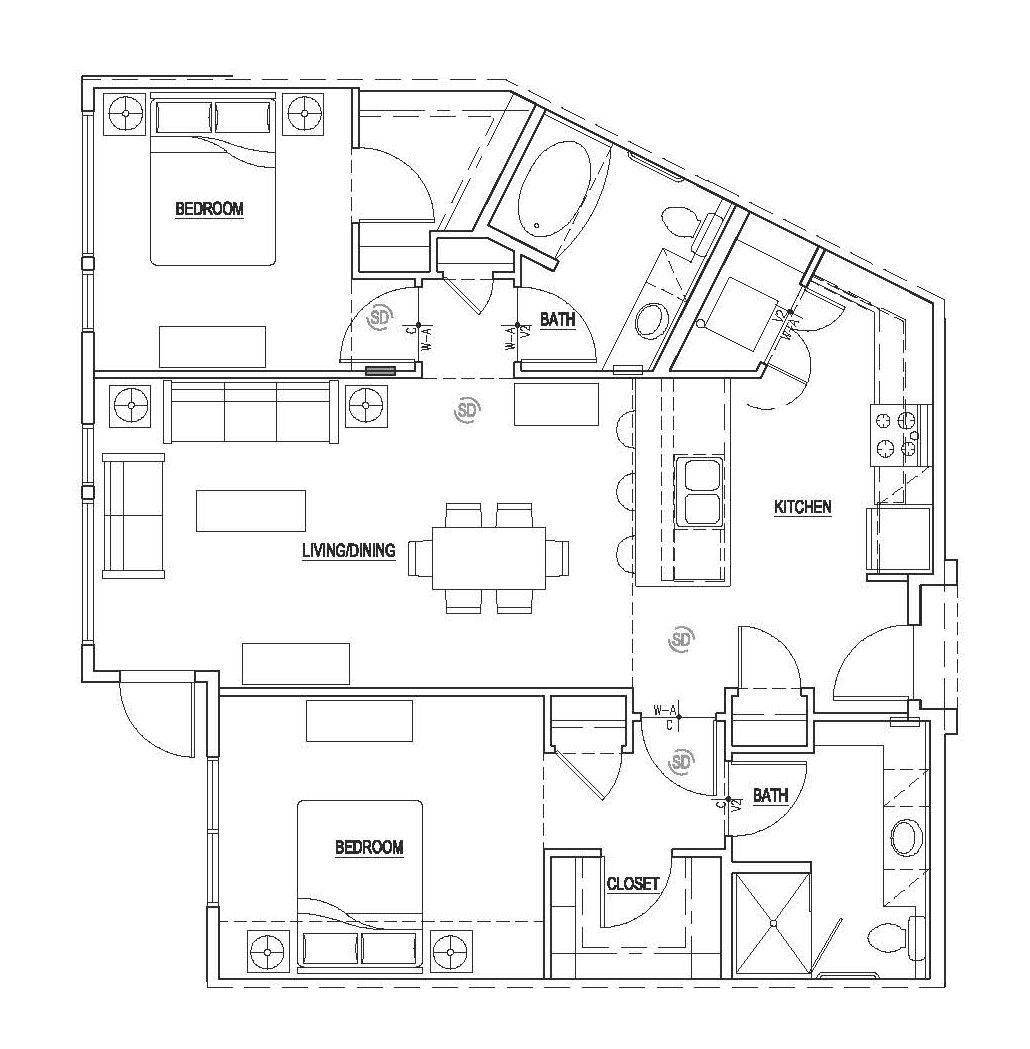 Floor plan layout diagram for 2 Bedroom - B